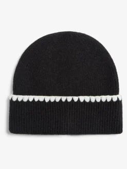 Lipsy Black Whipstitch Trim Beanie Hat
