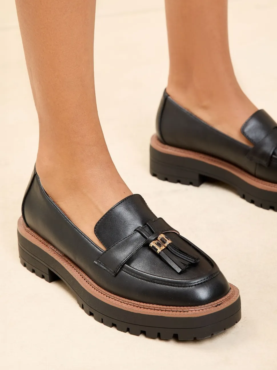Lipsy Black Wide Fit Chunky Snaffle Trim Detail Faux Leather Loafers