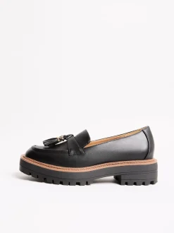 Lipsy Black Wide Fit Chunky Snaffle Trim Detail Faux Leather Loafers