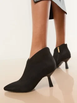 Lipsy Black Wide Fit Faux Suede Low Heel Ankle Kitten Heels