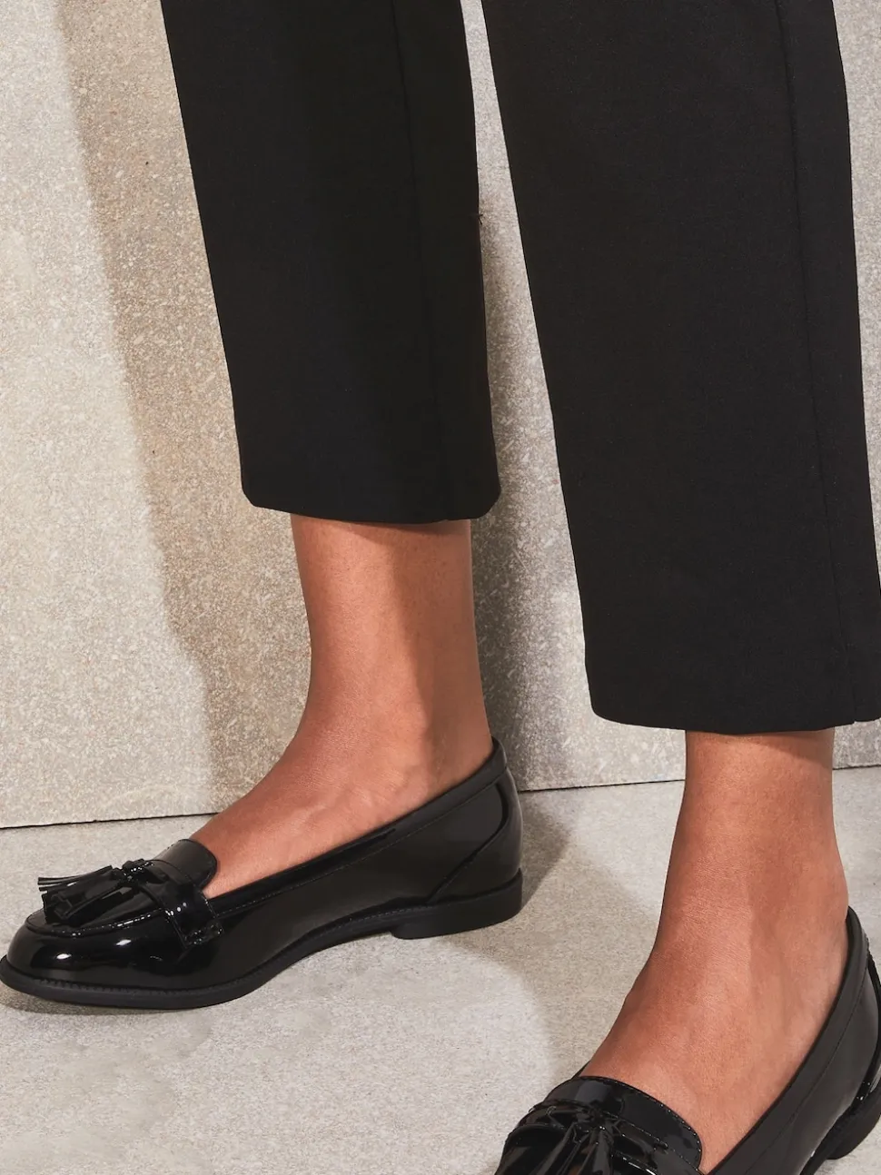Lipsy Black Wide Fit Patent Flat Tassel Loafers