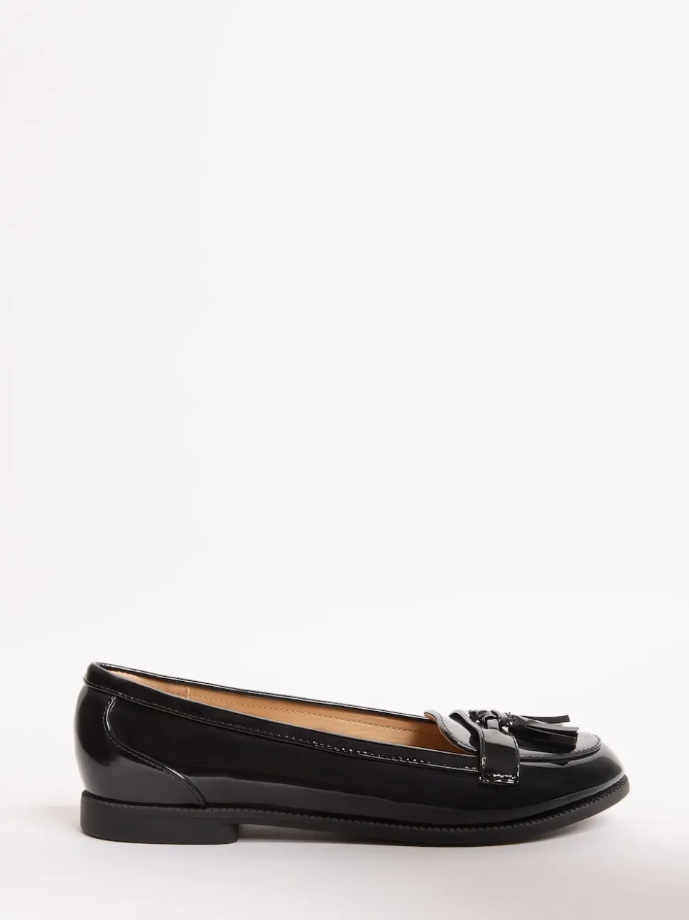 Lipsy Black Wide Fit Patent Flat Tassel Loafers