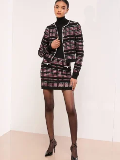 Lipsy Black/Red Checked Boucle Trim Detail Knitted Mini Skirt