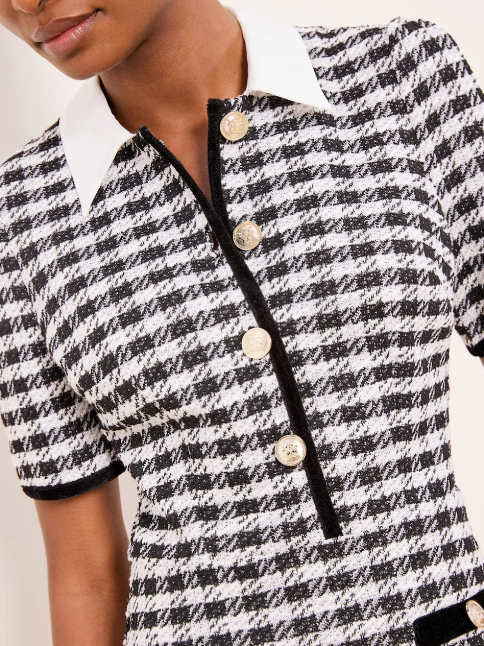 Lipsy Black/White Collared Boucle Mini Dress