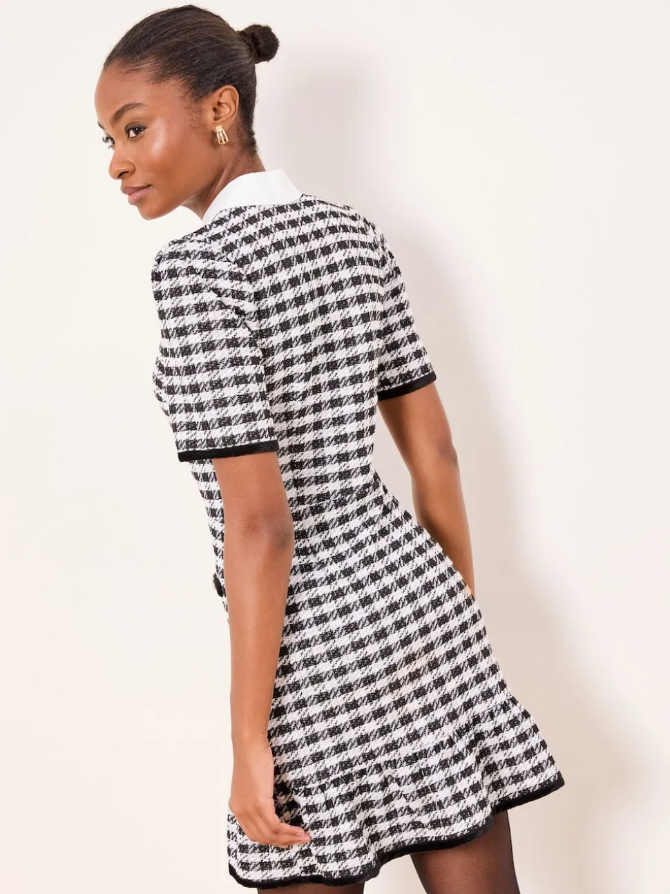 Lipsy Black/White Collared Boucle Mini Dress
