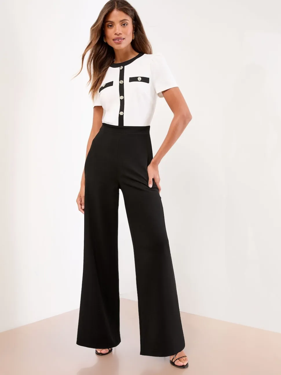 Lipsy Black/White Military Buttoned Jumpsuit