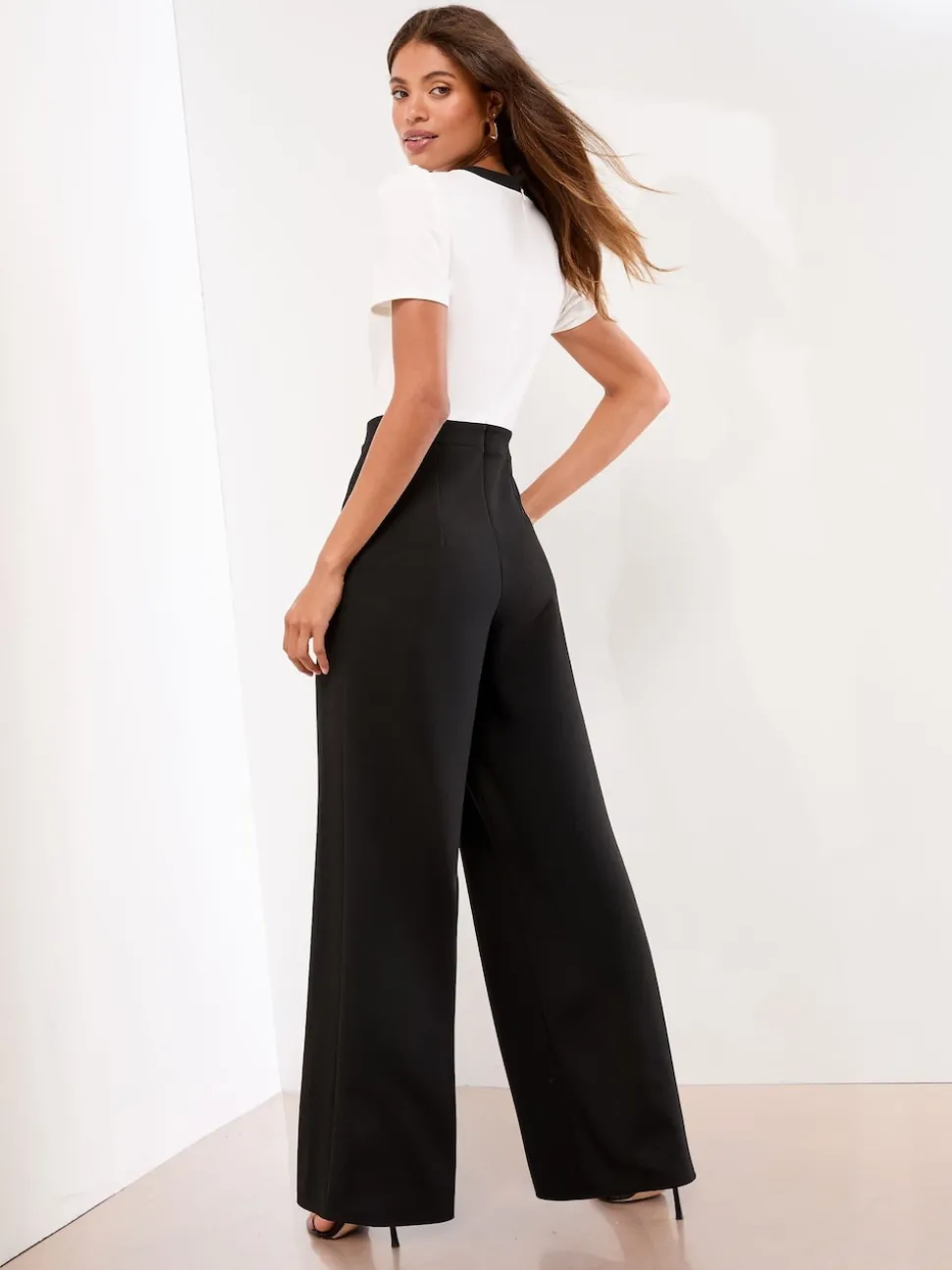 Lipsy Black/White Military Buttoned Jumpsuit