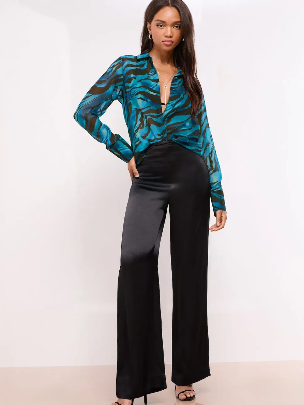 Lipsy Blue Zebra Chiffon Printed Shirt