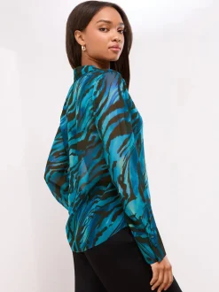 Lipsy Blue Zebra Chiffon Printed Shirt