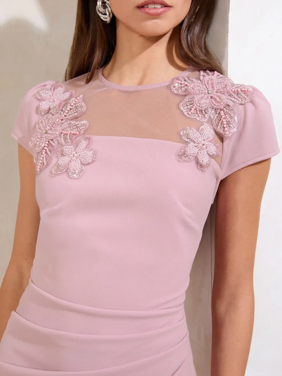 Lipsy Blush Embellished Appliqué Mesh Bodycon Midi Dress