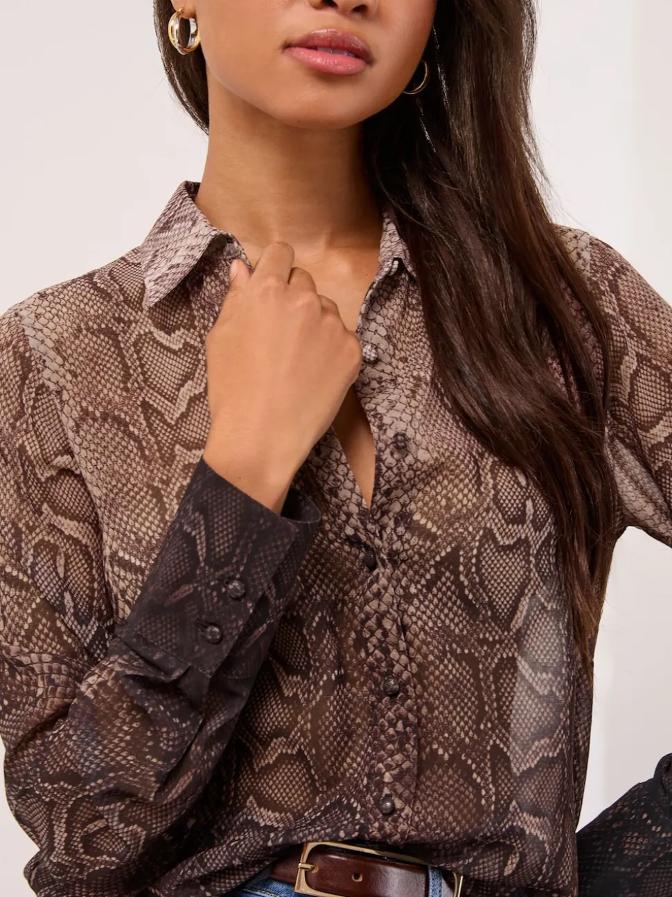 Lipsy Brown Animal Chiffon Printed Shirt