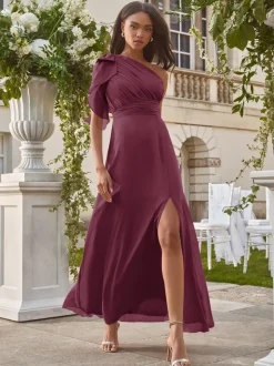 Lipsy Burgundy Red Bow One Shoulder Maxi Wedding Bridesmaid Dress