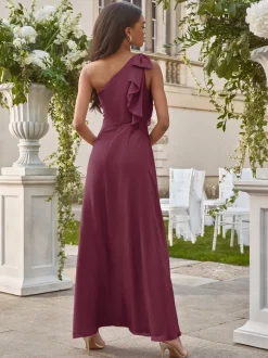 Lipsy Burgundy Red Bow One Shoulder Maxi Wedding Bridesmaid Dress