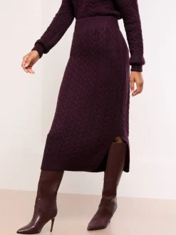 Lipsy Burgundy Red Cable Knit Co Ord Midi Skirt