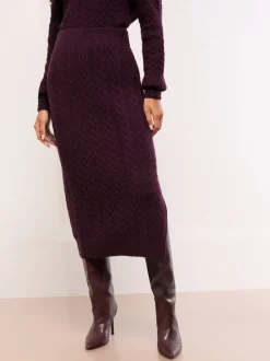 Lipsy Burgundy Red Cable Knit Co Ord Midi Skirt