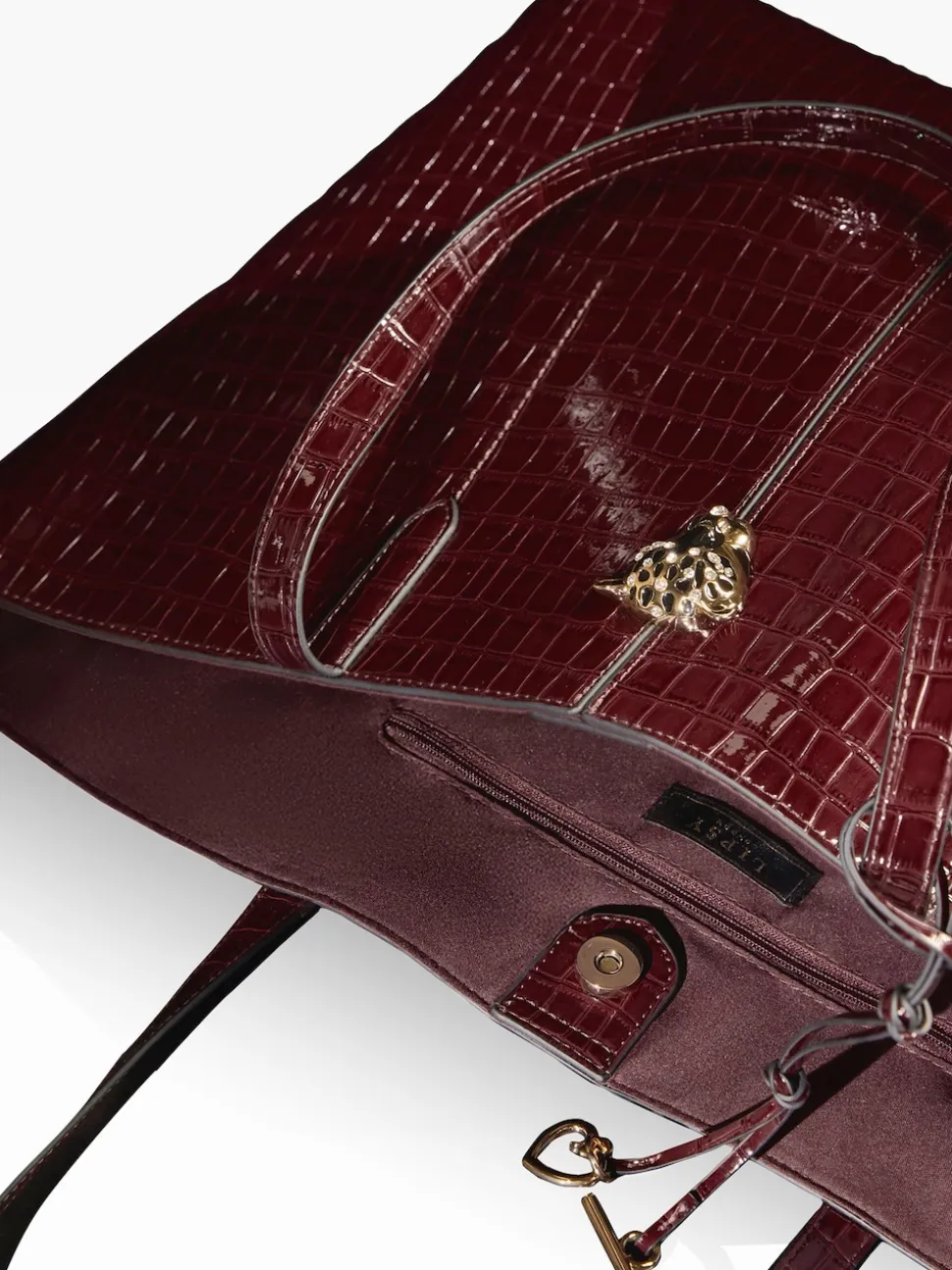 Lipsy Burgundy Red Croc Effect Shopper Tote Bag
