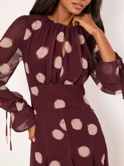 Lipsy Burgundy Red Long Sleeve Underbust Fit And Flare Midi Dress