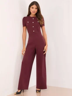 Lipsy Burgundy Red Military Buttoned Jumpsuit