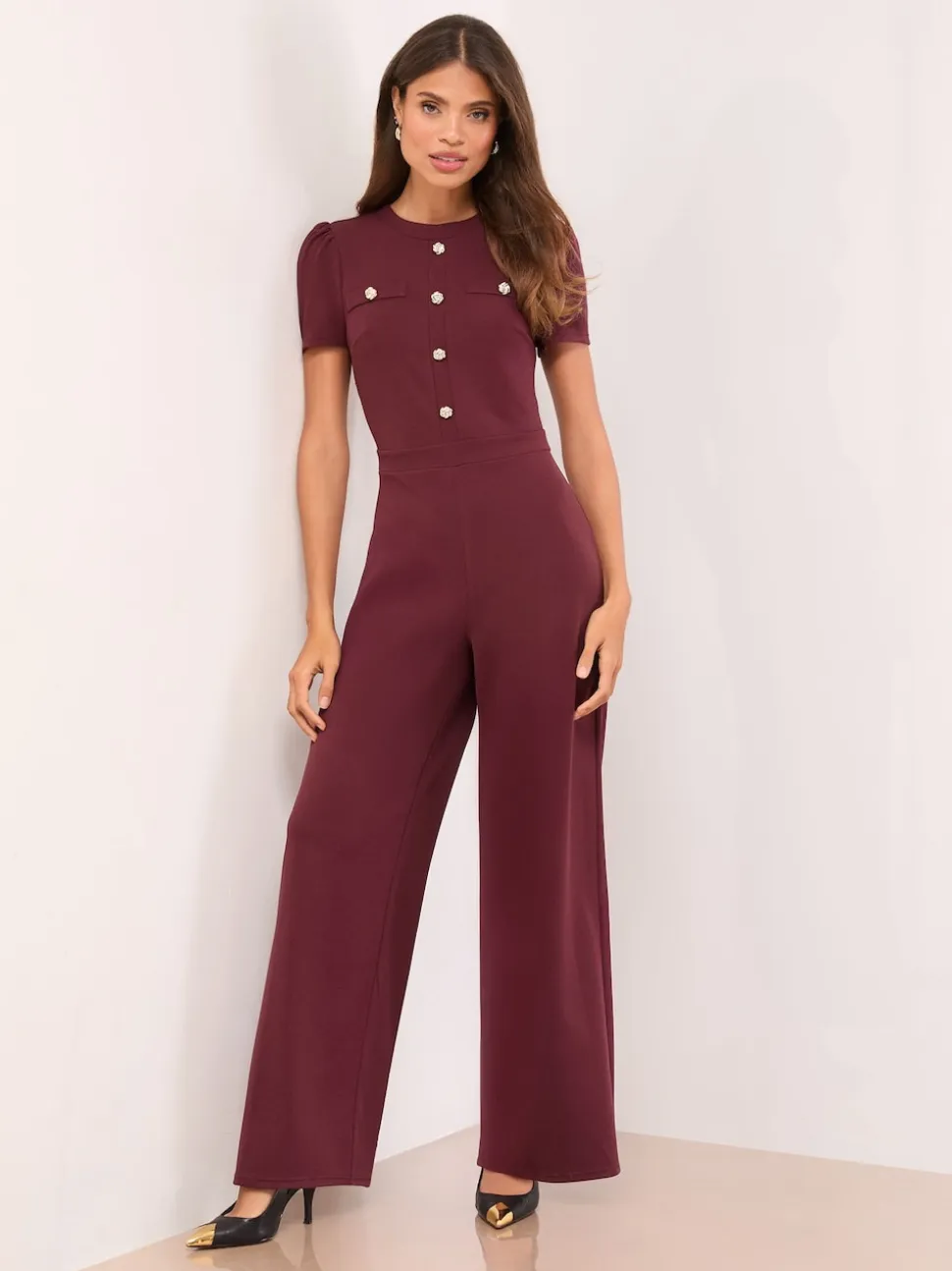 Lipsy Burgundy Red Military Buttoned Jumpsuit