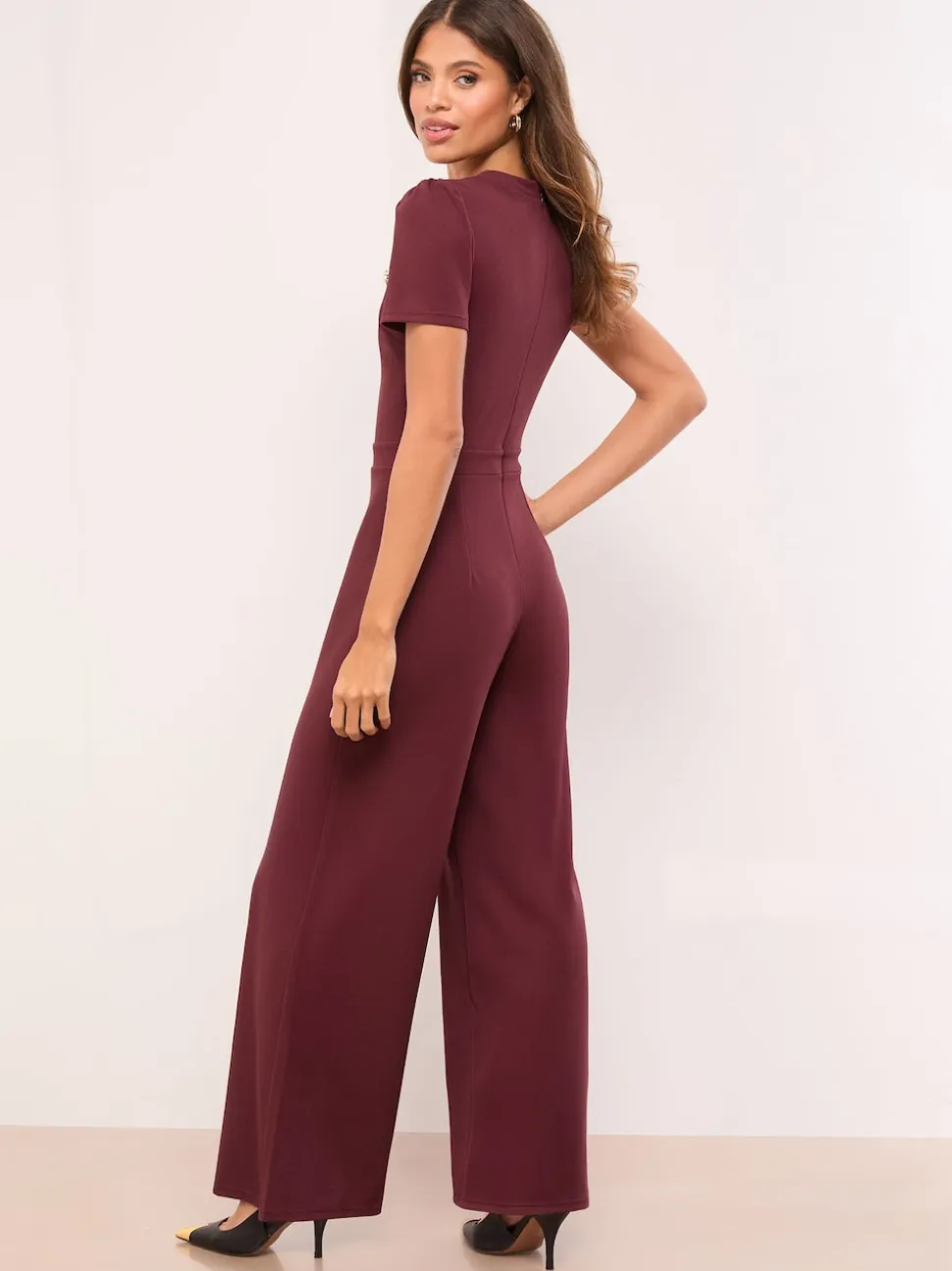 Lipsy Burgundy Red Military Buttoned Jumpsuit