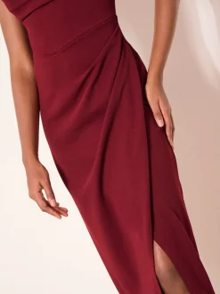Lipsy Burgundy Red Petite Square Neck Short Sleeve Ruched Maxi Dress