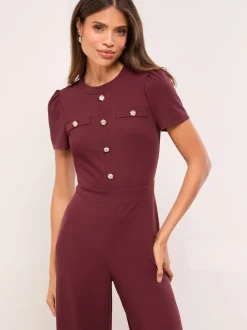 Lipsy Burgundy Red Petite Military Buttoned Jumpsuit