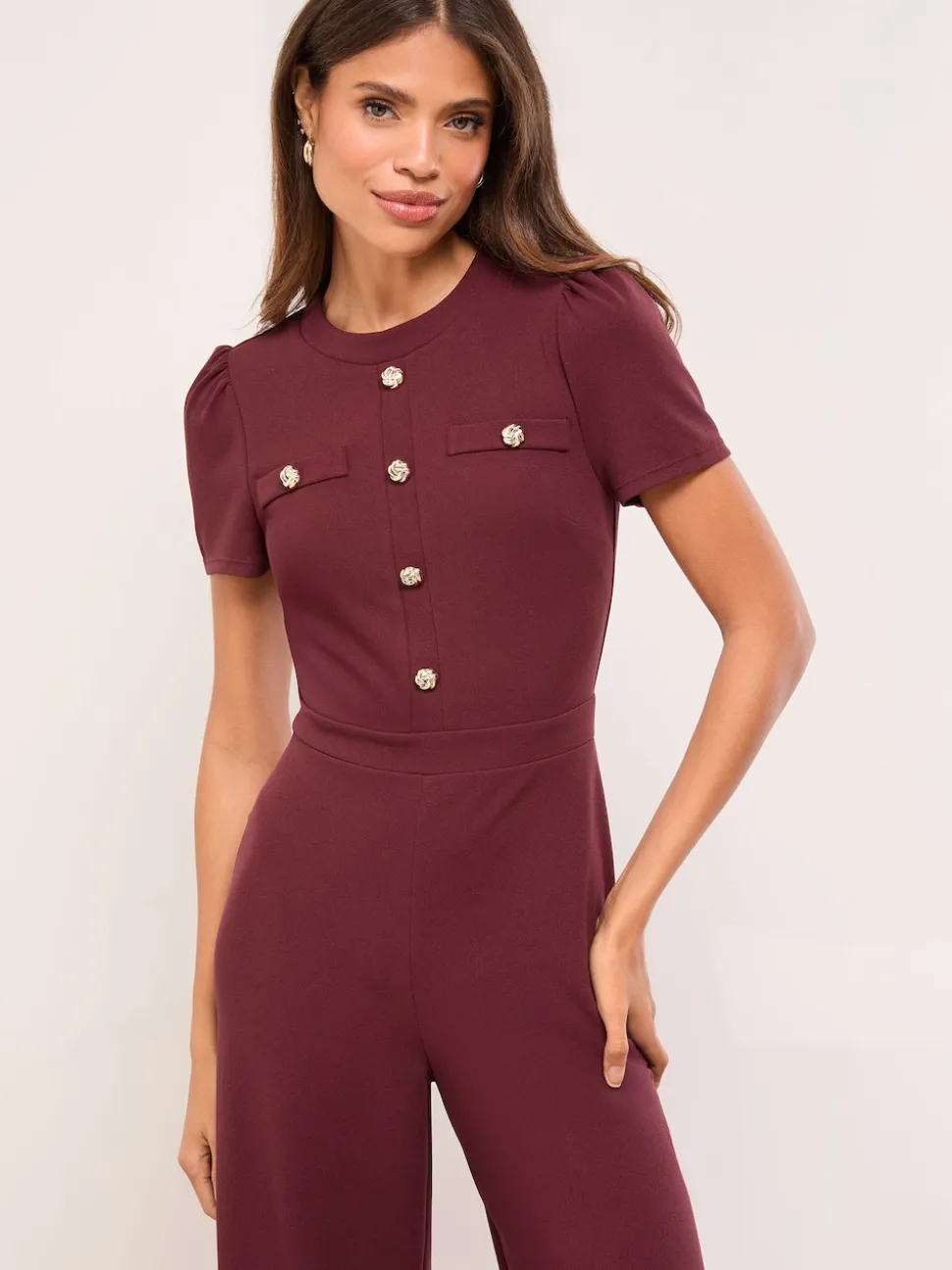 Lipsy Burgundy Red Petite Military Buttoned Jumpsuit