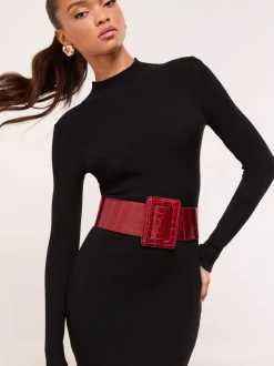 Lipsy Burgundy Red Wide Buckle Belt