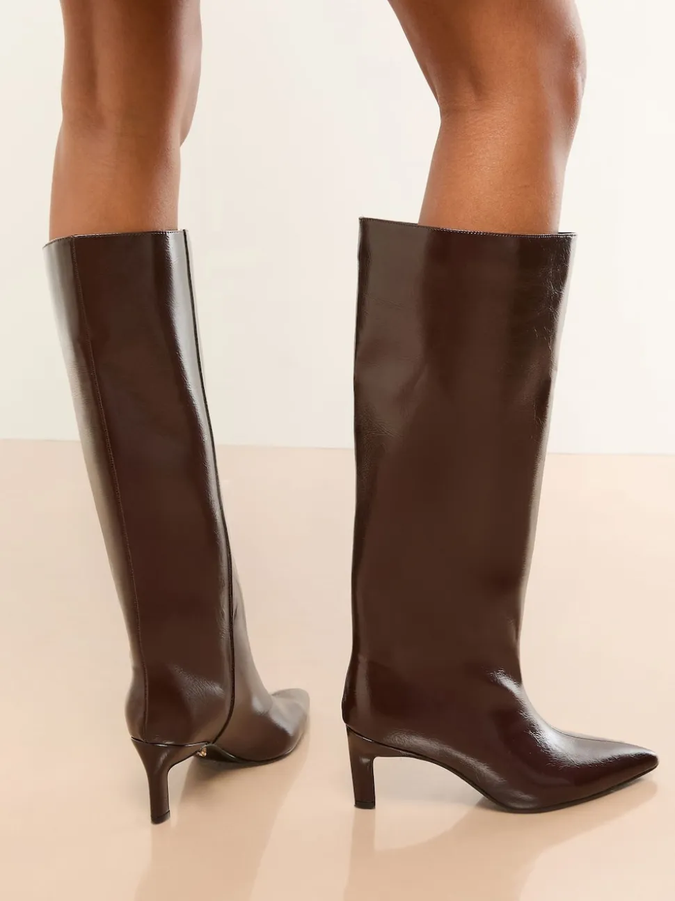 Lipsy Burgundy Red Wide Fit Faux Leather Knee High Low Kitten Heel Boots