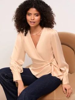 Lipsy Champagne Gold Satin Hardware Detail Wrap Top