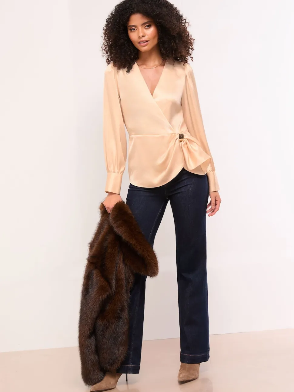 Lipsy Champagne Gold Satin Hardware Detail Wrap Top