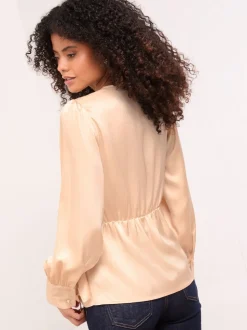 Lipsy Champagne Gold Satin Hardware Detail Wrap Top
