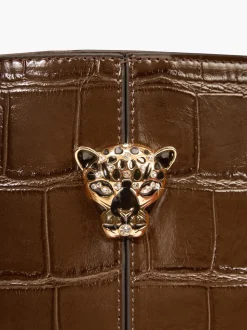 Lipsy Chocolate Brown Croc Effect Shopper Tote Bag