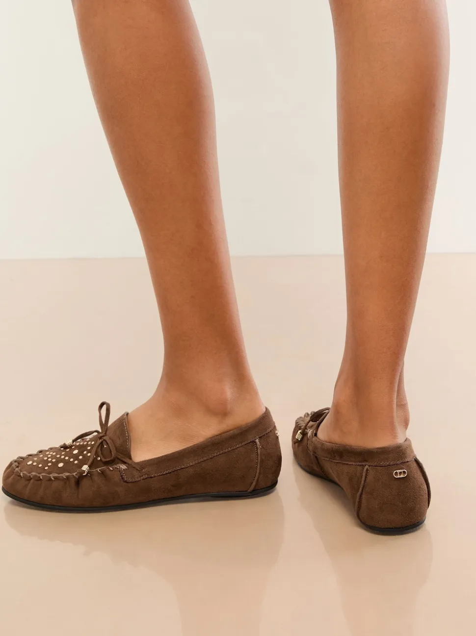 Lipsy Chocolate Brown Faux Leather Studded Casual Moccasin Loafers