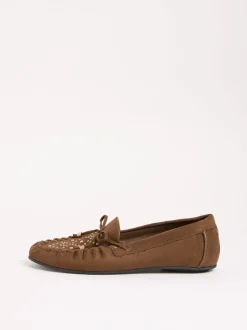 Lipsy Chocolate Brown Faux Leather Studded Casual Moccasin Loafers