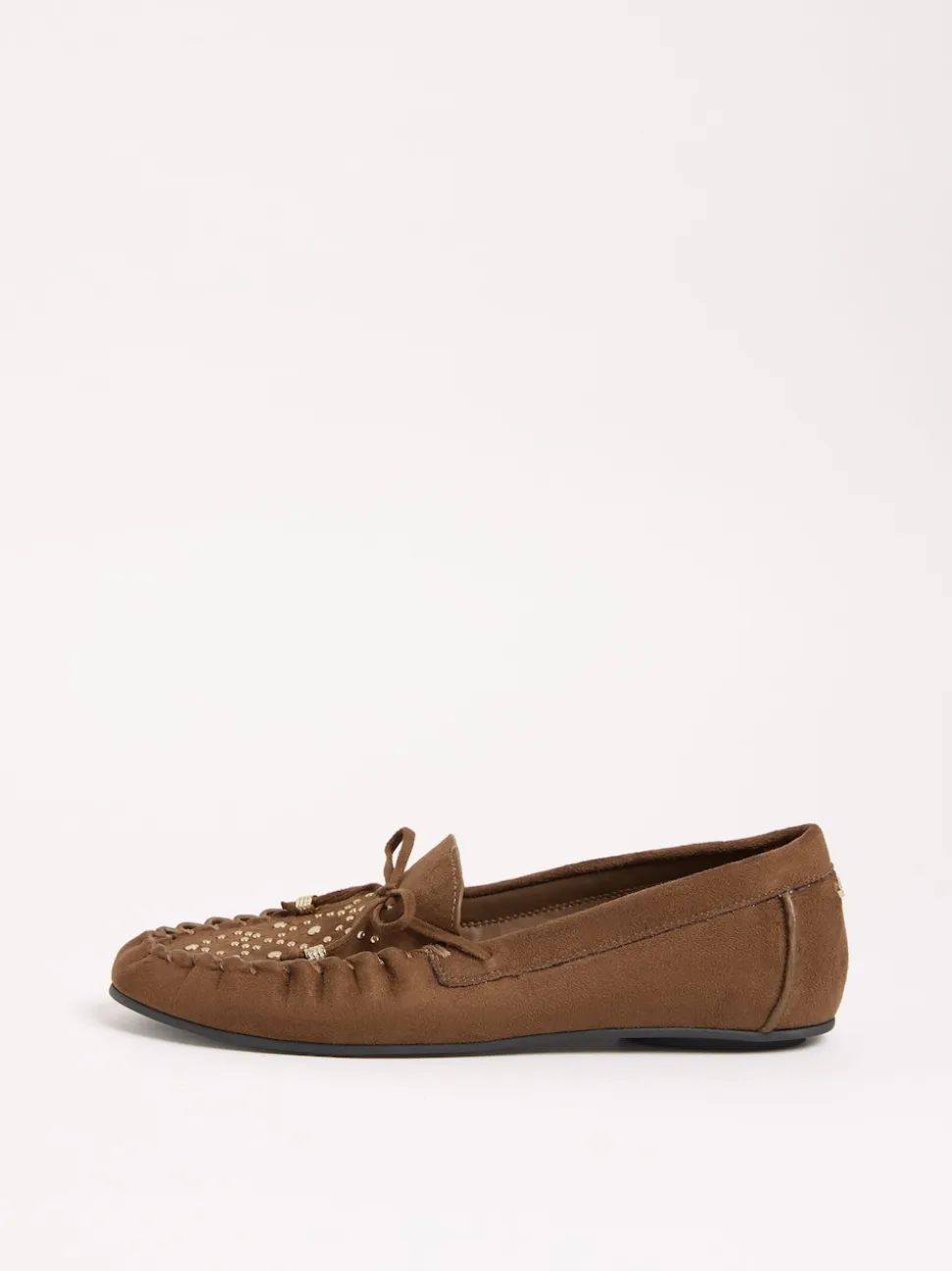 Lipsy Chocolate Brown Faux Leather Studded Casual Moccasin Loafers