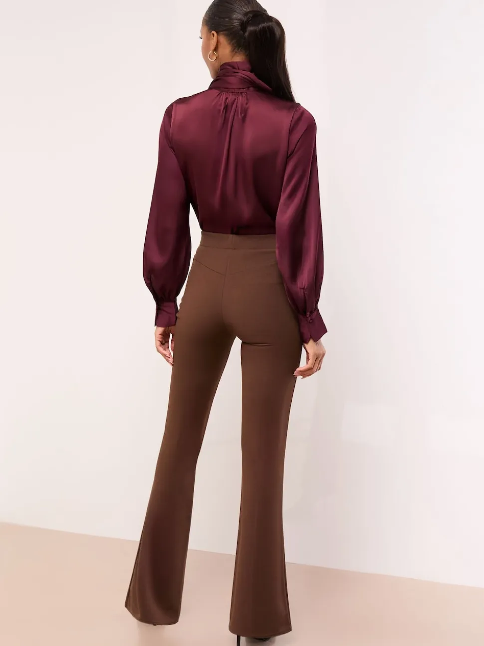 Lipsy Chocolate Brown High Waisted Contour Bootleg Flared Trousers