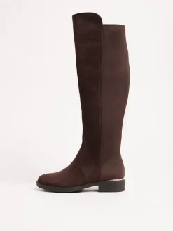 Lipsy Chocolate Brown Standard fit Faux Suede Elasticated Flat Knee High Casual Boots