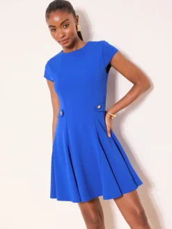 Lipsy Cobalt Blue Button Side Mini Skater Dress