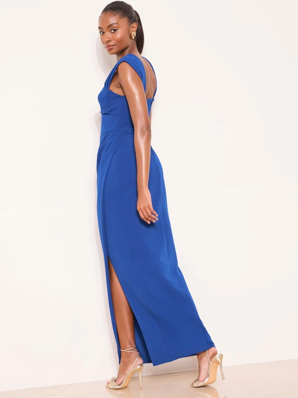 Lipsy Cobalt Blue Square Neck Short Sleeve Ruched Maxi Dress
