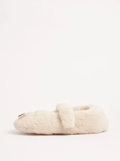 Lipsy Cream Borg Mary Jane with Bow Detail Slippers