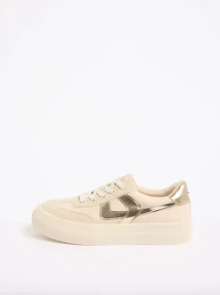 Lipsy Cream Standard Fit Chunky Canvas Lace Up Sports Trainers