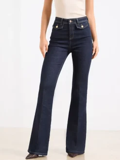Lipsy Dark Blue Wash Petite Glam Flare Leg Jeans