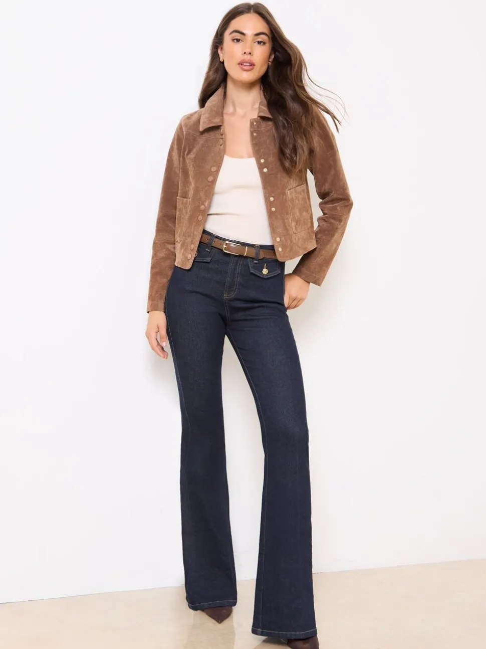 Lipsy Dark Blue Wash Petite Glam Flare Leg Jeans
