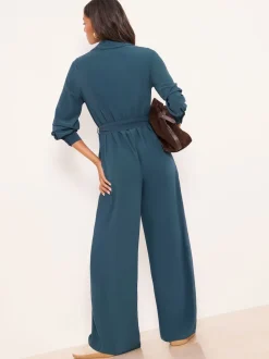 Lipsy Dark Green Utility Belted Military Buttoned V-Neck Jumpsuit