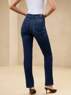 Lipsy Dark Wash Blue Sculpting High Waist Straight Leg Jeans