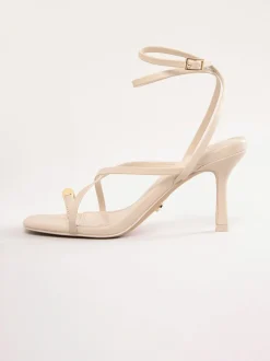 Lipsy Ecru High Heeled Metal Toe Ring Faux Leather Sandals