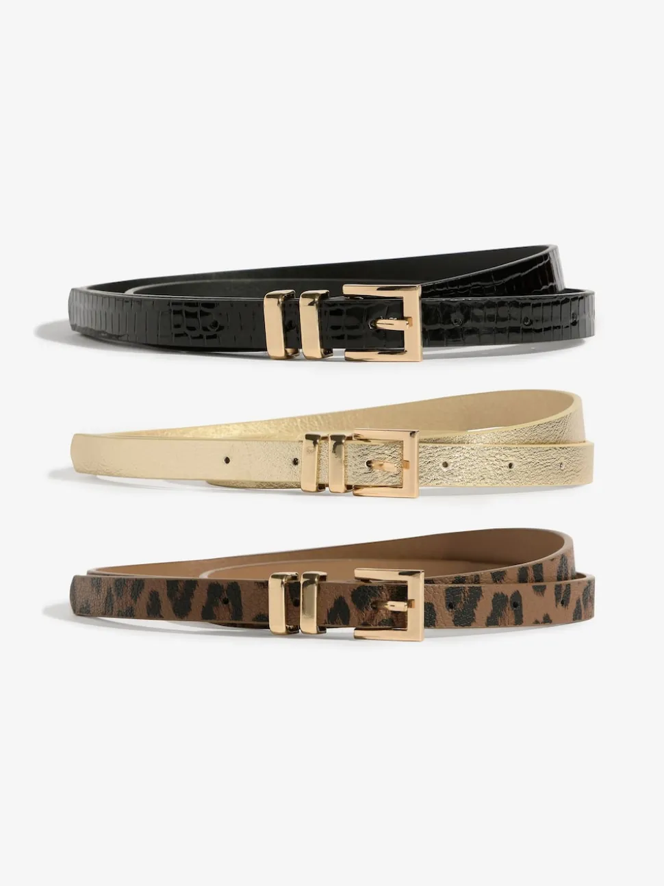 Lipsy Gold, Leopard & Black Skinny Belts 3 Pack