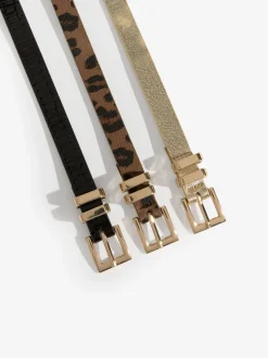 Lipsy Gold, Leopard & Black Skinny Belts 3 Pack