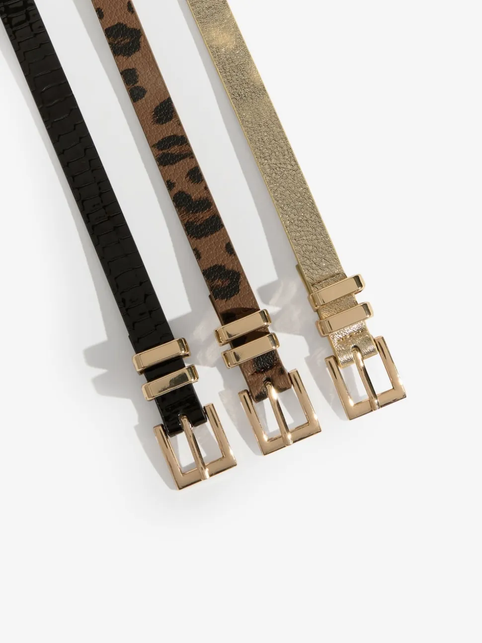 Lipsy Gold, Leopard & Black Skinny Belts 3 Pack